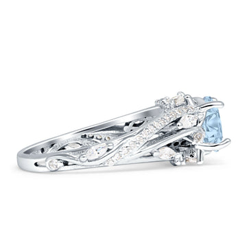 Round Engagement Ring Split Shank Aquamarine CZ 925 Sterling Silver Wholesale